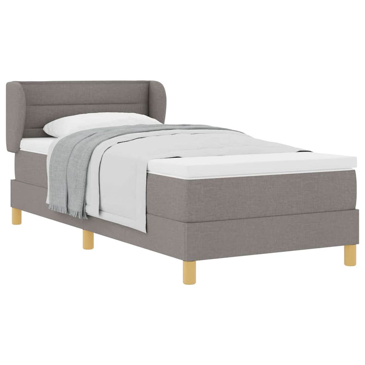 Boks madrasseng med madras creme 90x200 cm stof Gråbrun