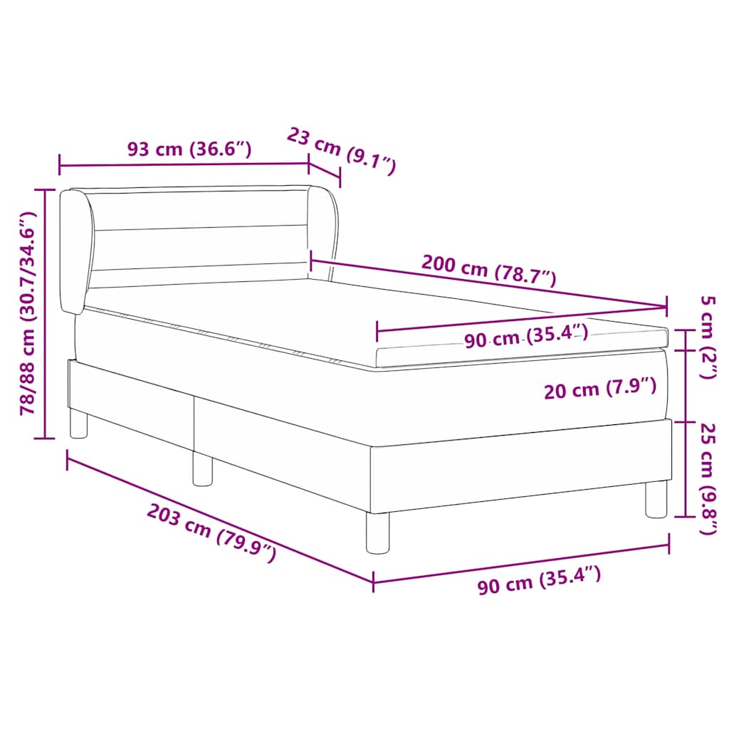 Boks madrasseng med madras creme 90x200 cm stof Gråbrun
