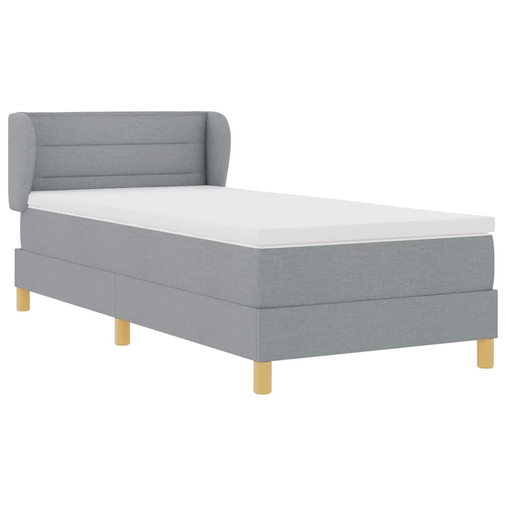Boks madrasseng med madras creme 90x200 cm stof Lysegrå