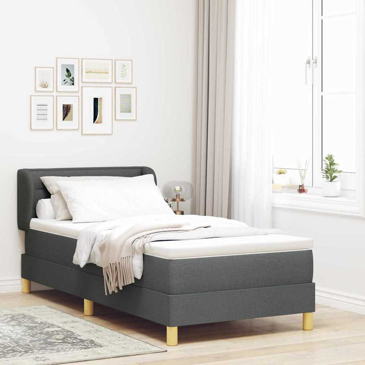 Boks madrasseng med madras creme 90x200 cm stof Mørkegrå