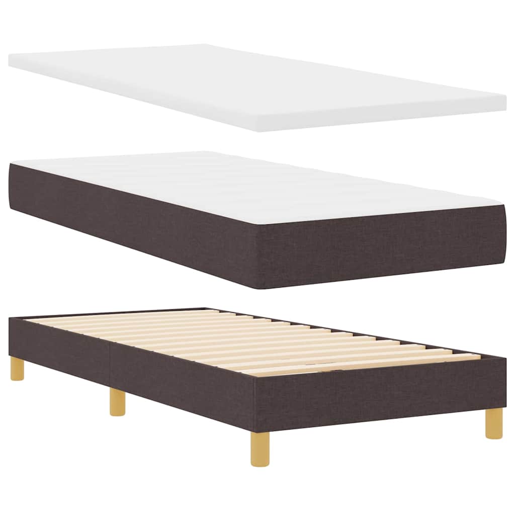 Boks madrasseng med madras creme 90x200 cm stof Mørkebrun