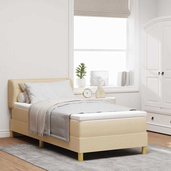 Boks madrasseng med madras creme 90x200 cm stof Creme