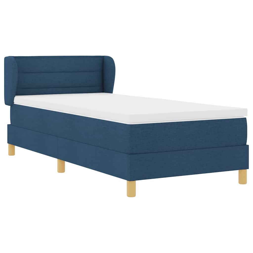 Boks madrasseng med madras creme 90x200 cm stof med madras Blå