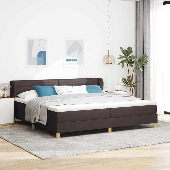 Boks madrasseng med madras creme 90x200 cm stof Mørkebrun