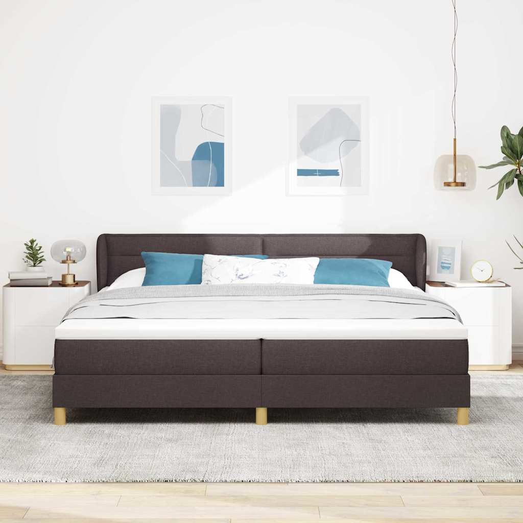 Boks madrasseng med madras creme 90x200 cm stof Mørkebrun