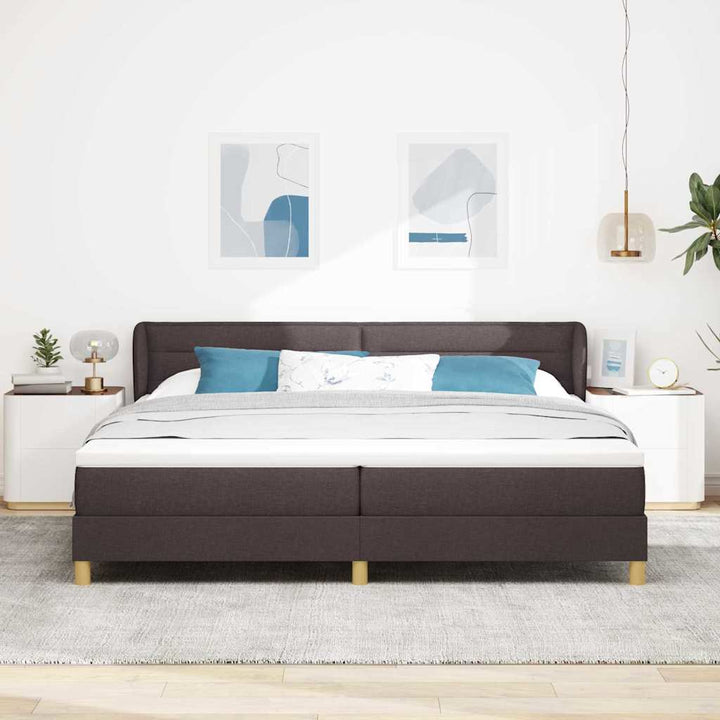 Boks madrasseng med madras creme 90x200 cm stof Mørkebrun