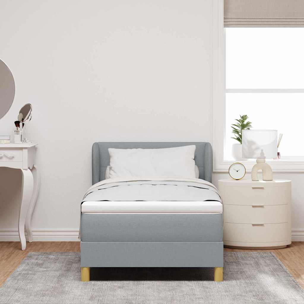 Boks madrasseng med madras creme 90x200 cm stof Lysegrå