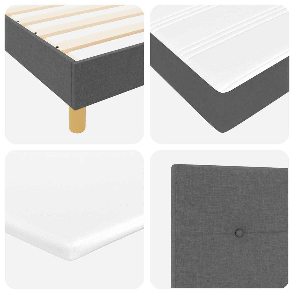 Boks madrasseng med madras creme 90x200 cm stof Mørkegrå