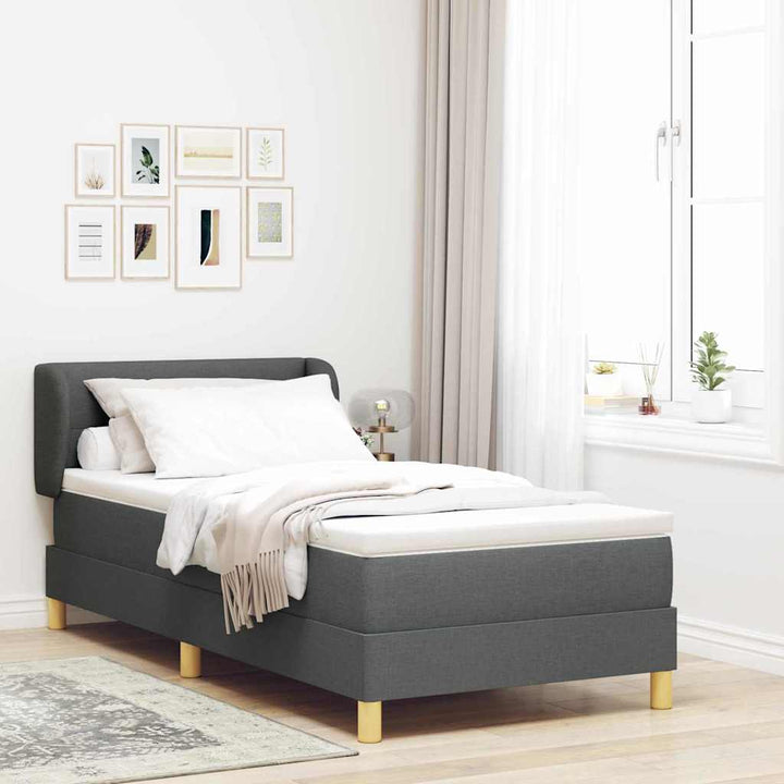 Boks madrasseng med madras creme 90x200 cm stof Mørkegrå