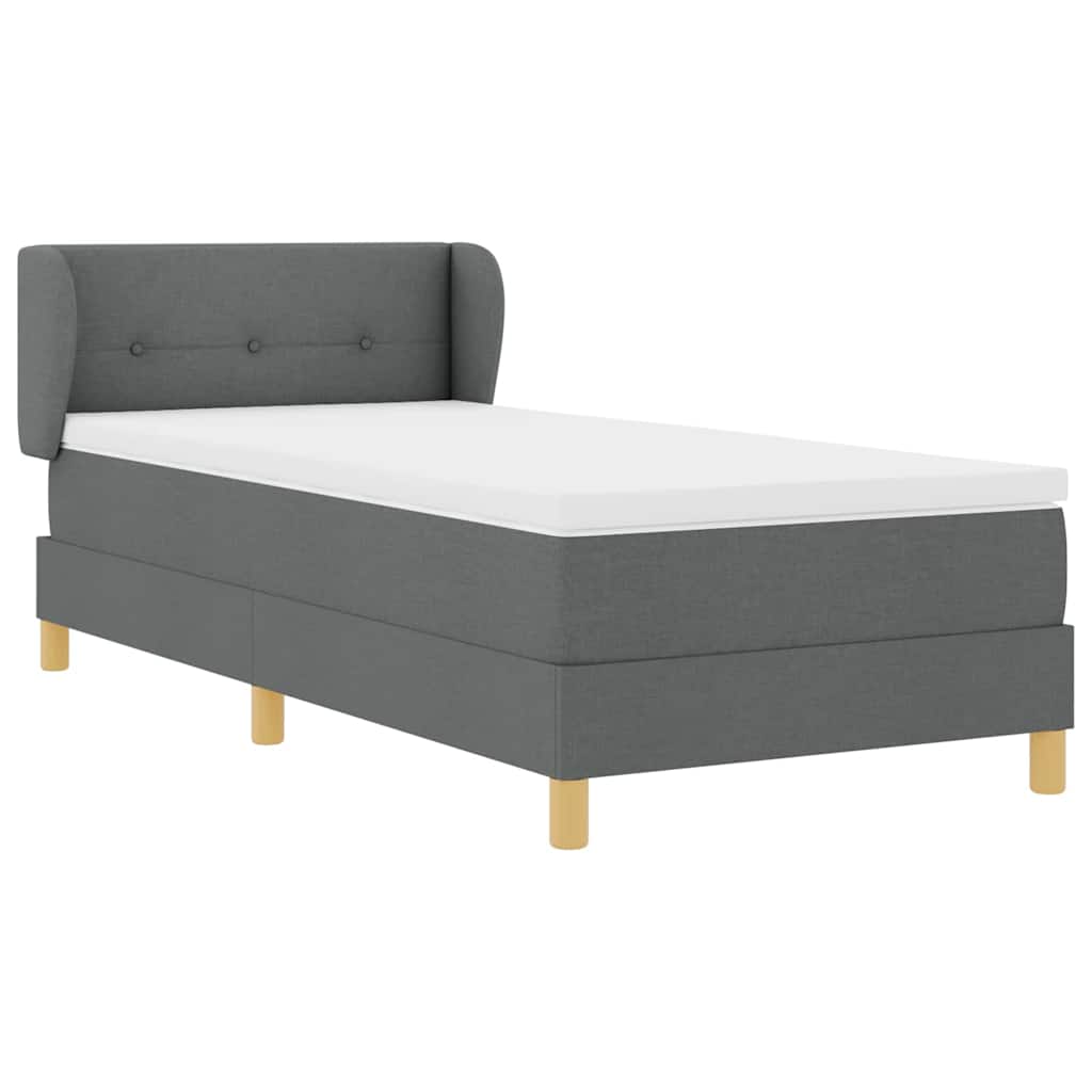 Boks madrasseng med madras creme 90x200 cm stof Mørkegrå