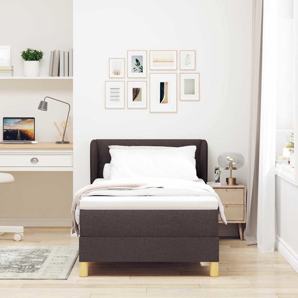 Boks madrasseng med madras creme 90x200 cm stof Mørkebrun