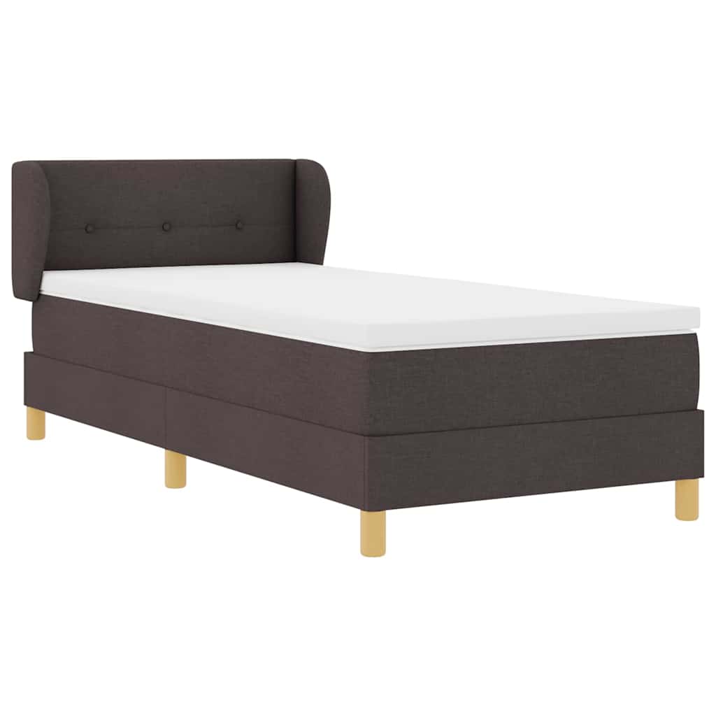 Boks madrasseng med madras creme 90x200 cm stof Mørkebrun