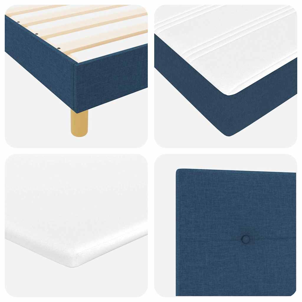 Boks madrasseng med madras creme 90x200 cm stof Blå 80 x 200 cm