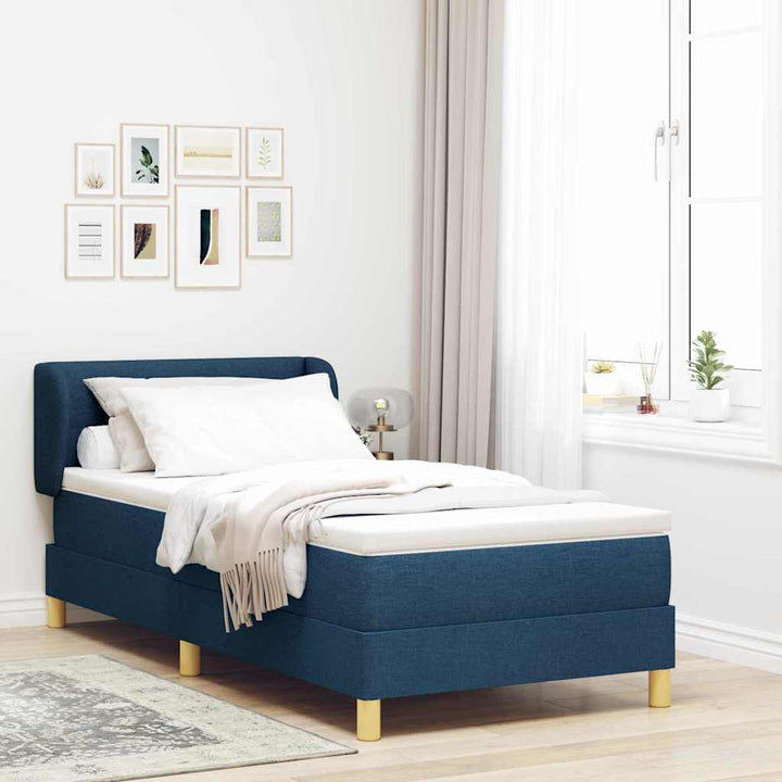 Boks madrasseng med madras creme 90x200 cm stof Blå 80 x 200 cm