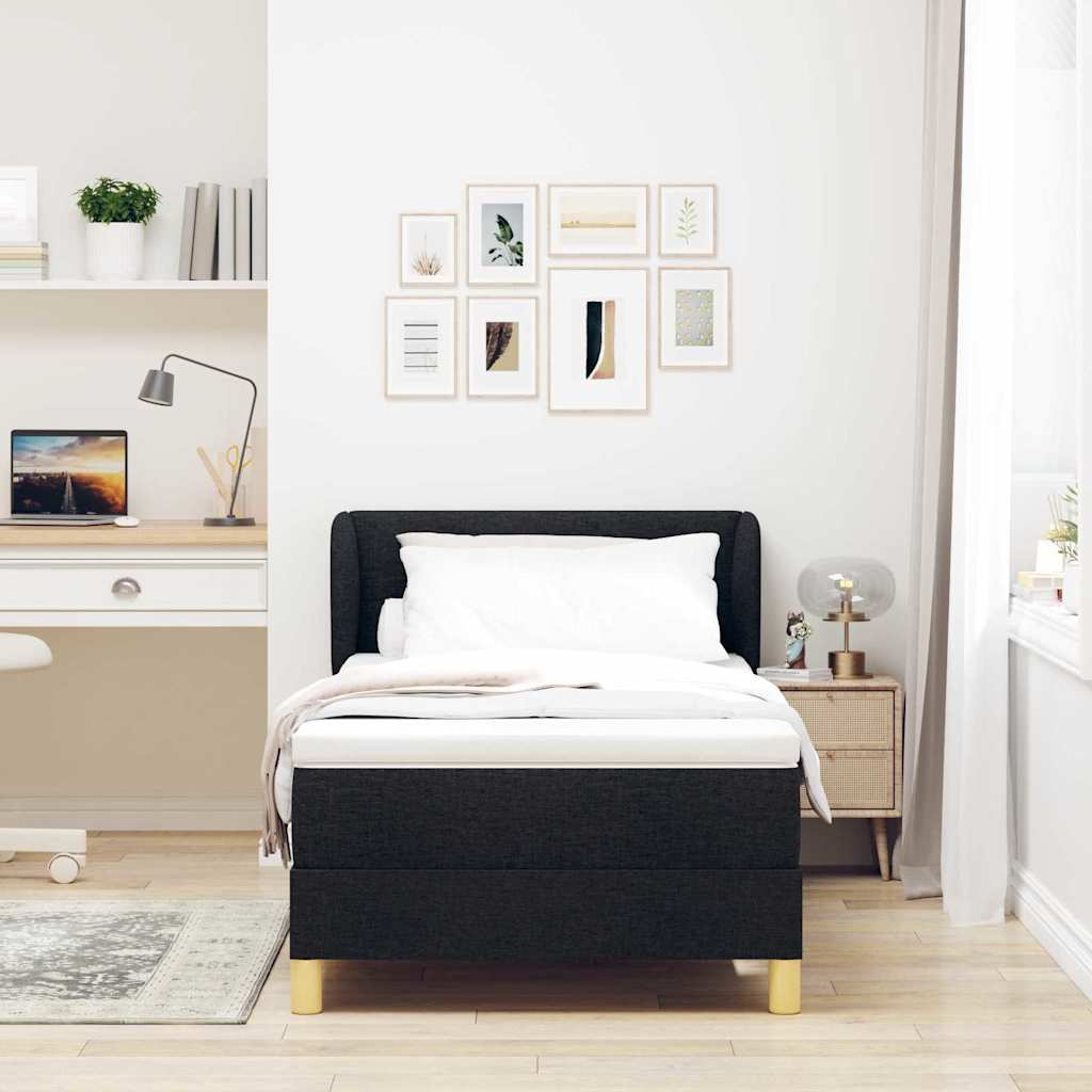 Boks madrasseng med madras creme 90x200 cm stof med madras Sort