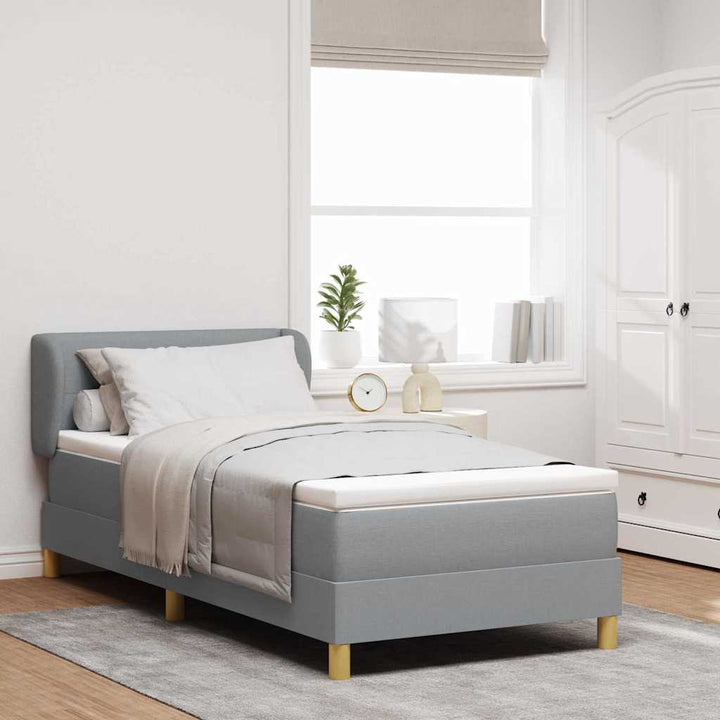 Boks madrasseng med madras creme 90x200 cm stof Lysegrå