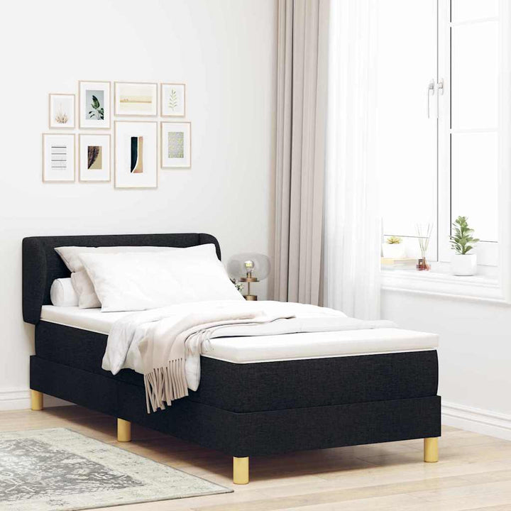 Boks madrasseng med madras creme 90x200 cm stof med madras Sort