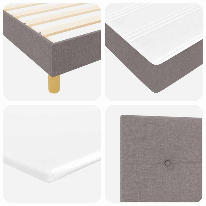 Boks madrasseng med madras creme 90x200 cm stof Gråbrun