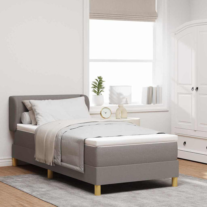 Boks madrasseng med madras creme 90x200 cm stof Gråbrun