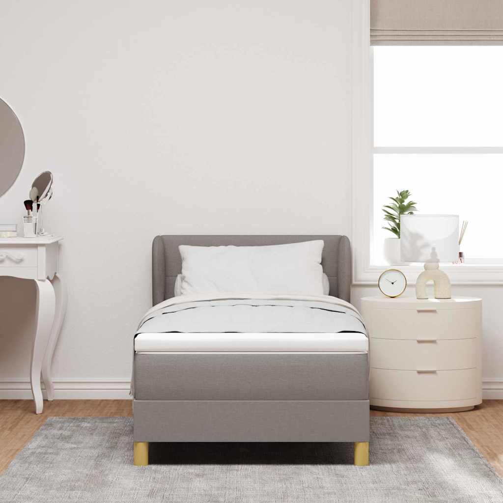 Boks madrasseng med madras creme 90x200 cm stof Gråbrun