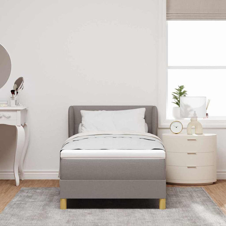Boks madrasseng med madras creme 90x200 cm stof Gråbrun