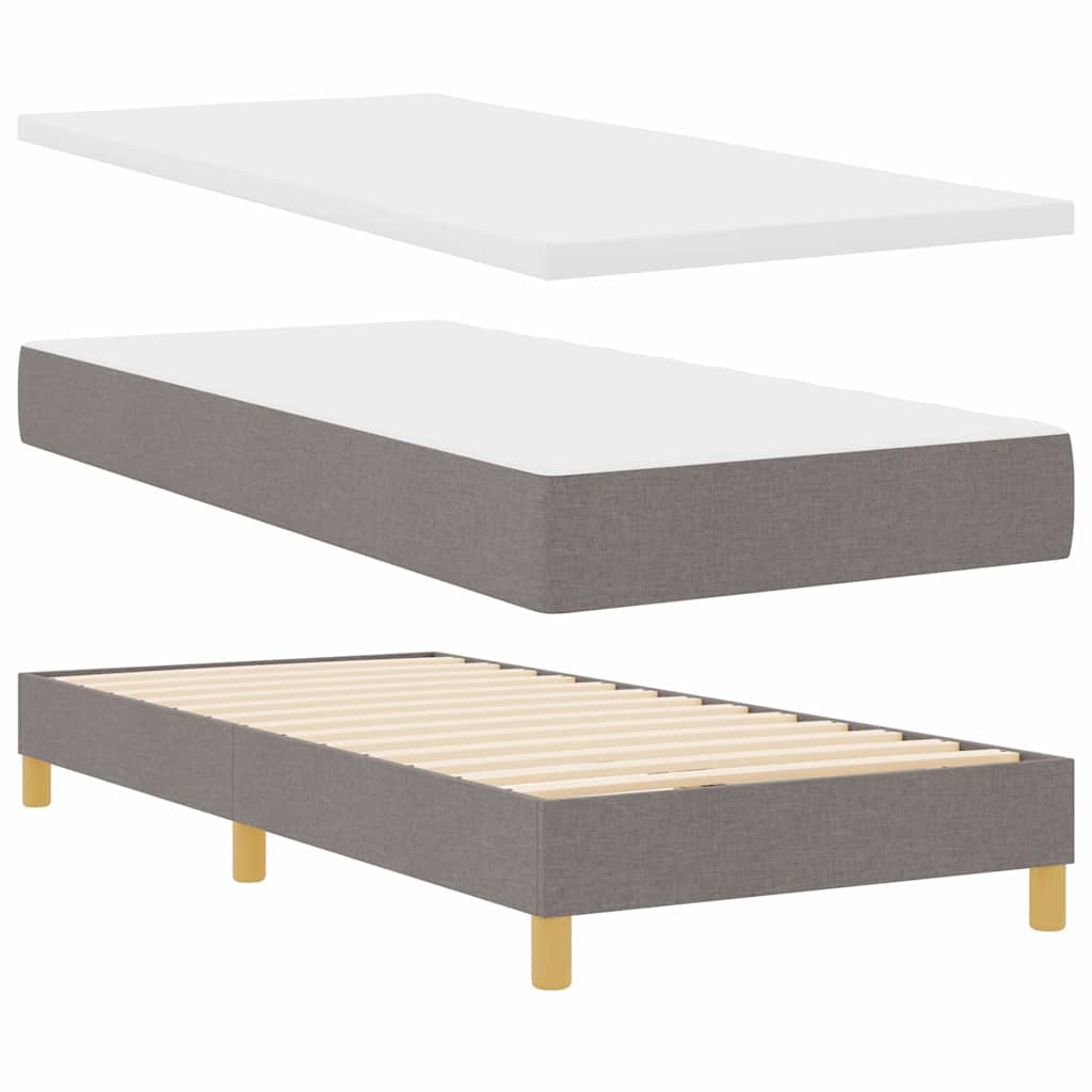Boks madrasseng med madras creme 90x200 cm stof Gråbrun