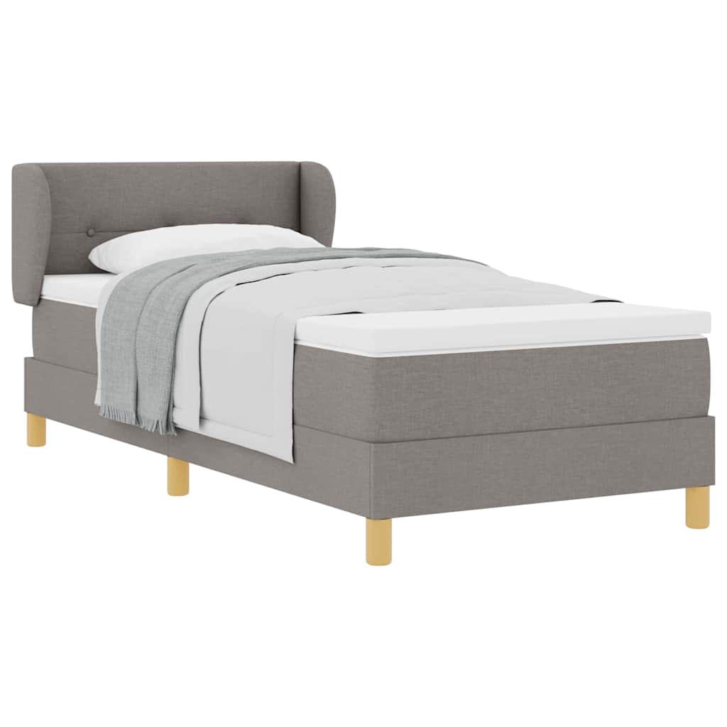 Boks madrasseng med madras creme 90x200 cm stof Gråbrun