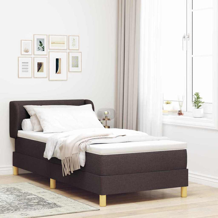Boks madrasseng med madras creme 90x200 cm stof Mørkebrun