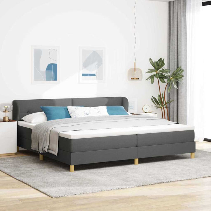 Boks madrasseng med madras creme 90x200 cm stof Mørkegrå