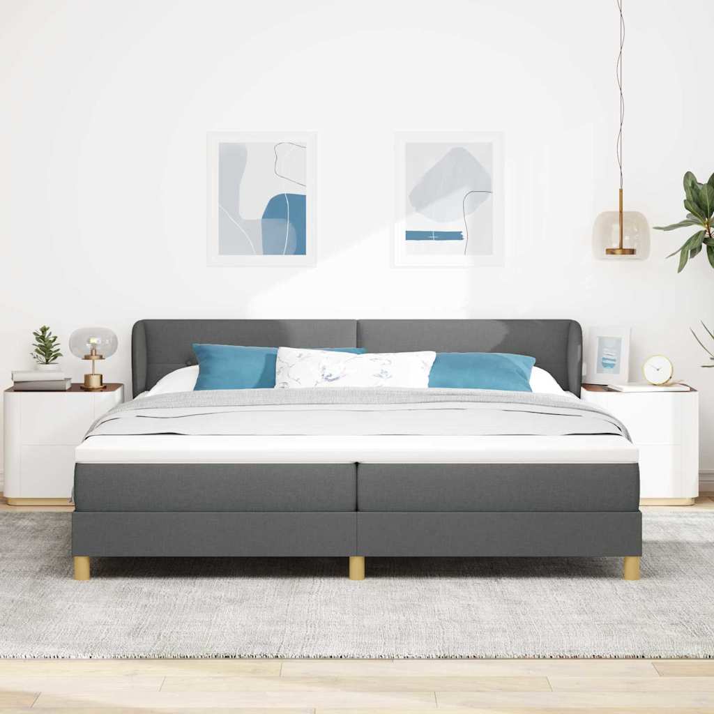 Boks madrasseng med madras creme 90x200 cm stof Mørkegrå