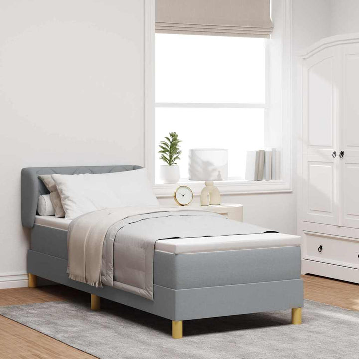 Boks madrasseng med madras creme 90x200 cm stof Lysegrå