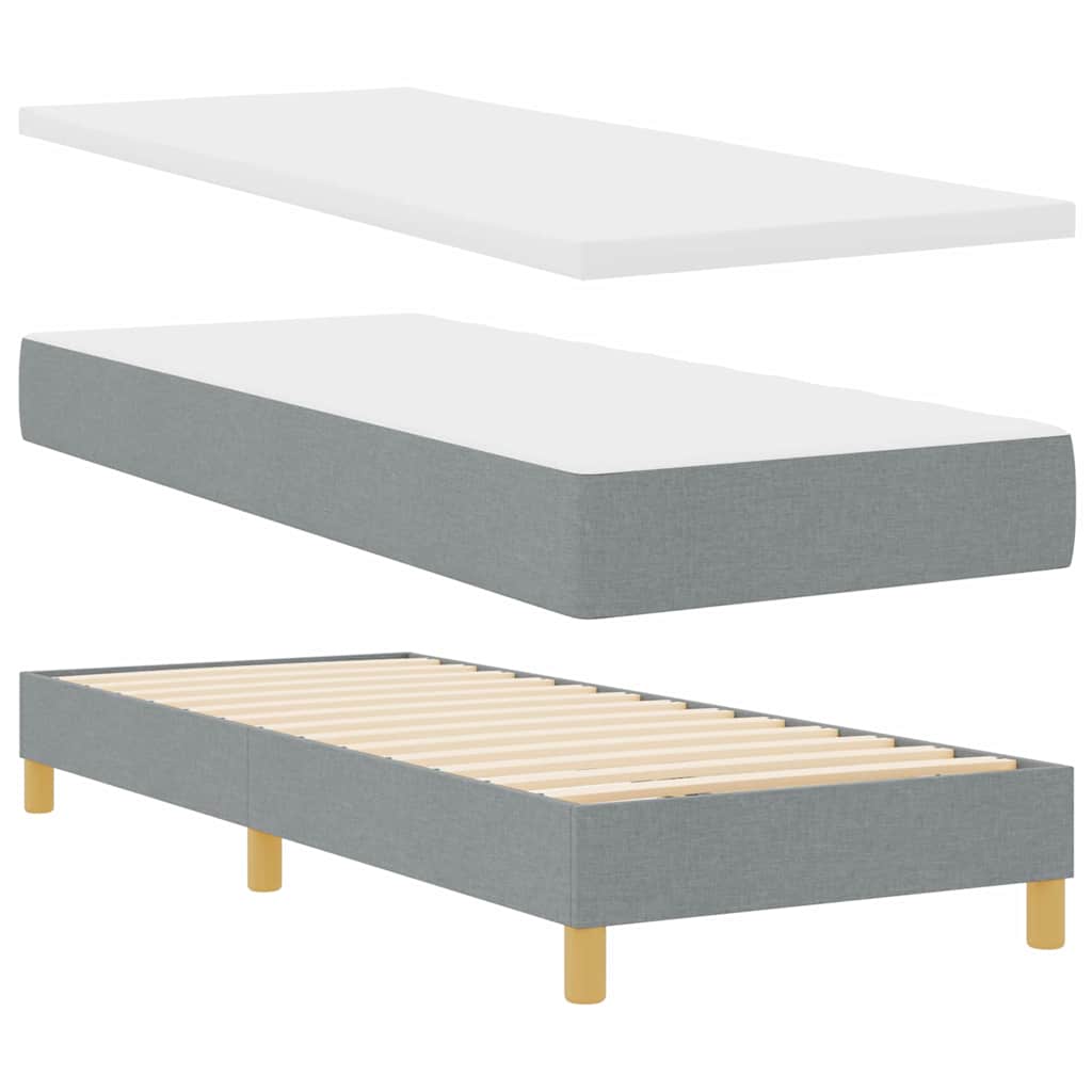 Boks madrasseng med madras creme 90x200 cm stof Lysegrå