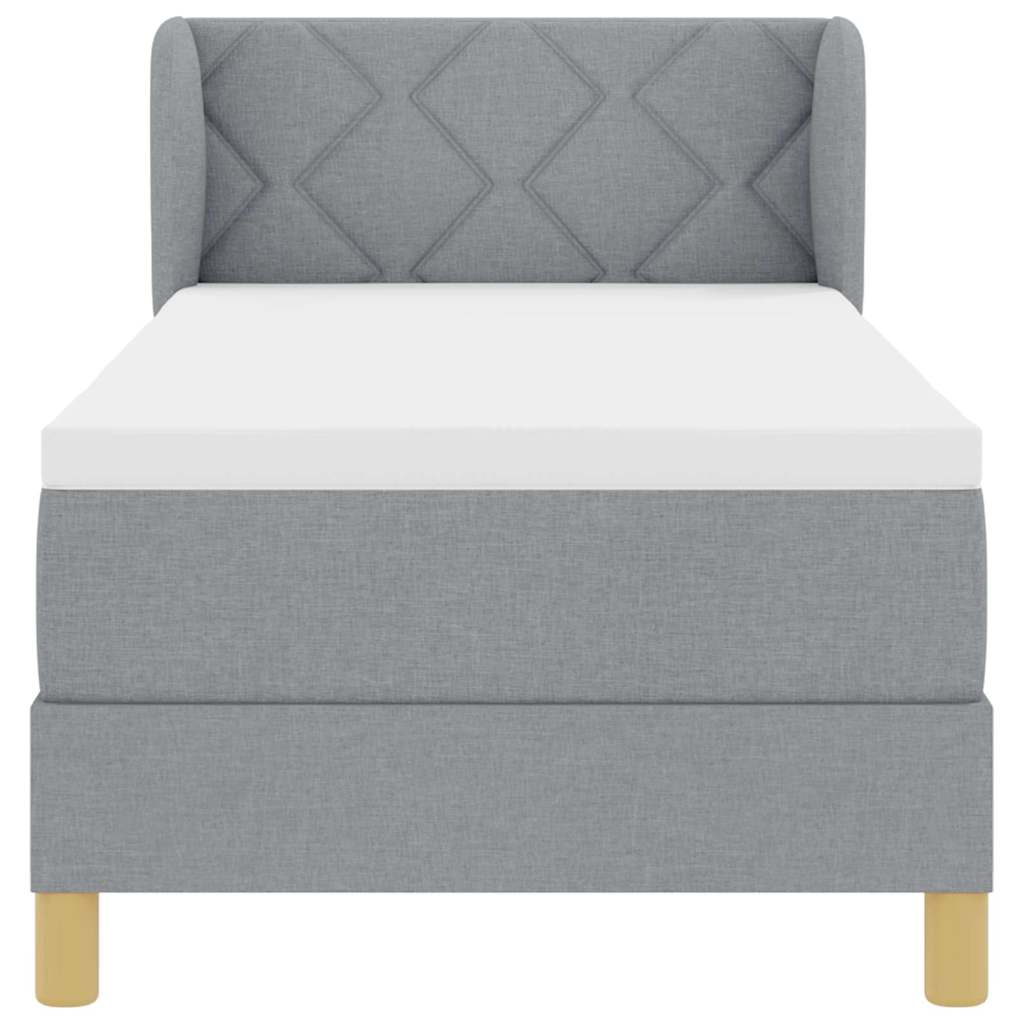 Boks madrasseng med madras creme 90x200 cm stof Lysegrå