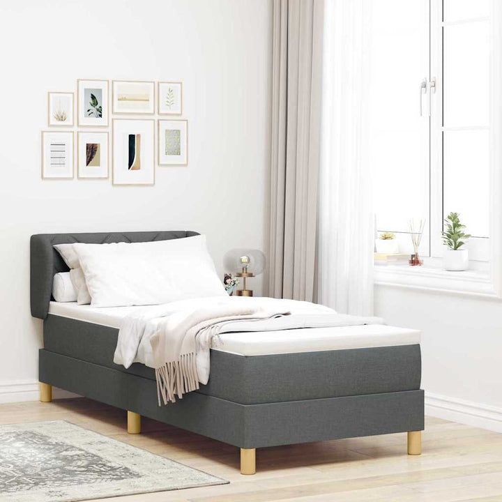 Boks madrasseng med madras creme 90x200 cm stof Mørkegrå
