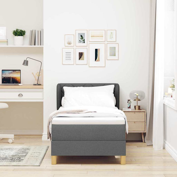 Boks madrasseng med madras creme 90x200 cm stof Mørkegrå