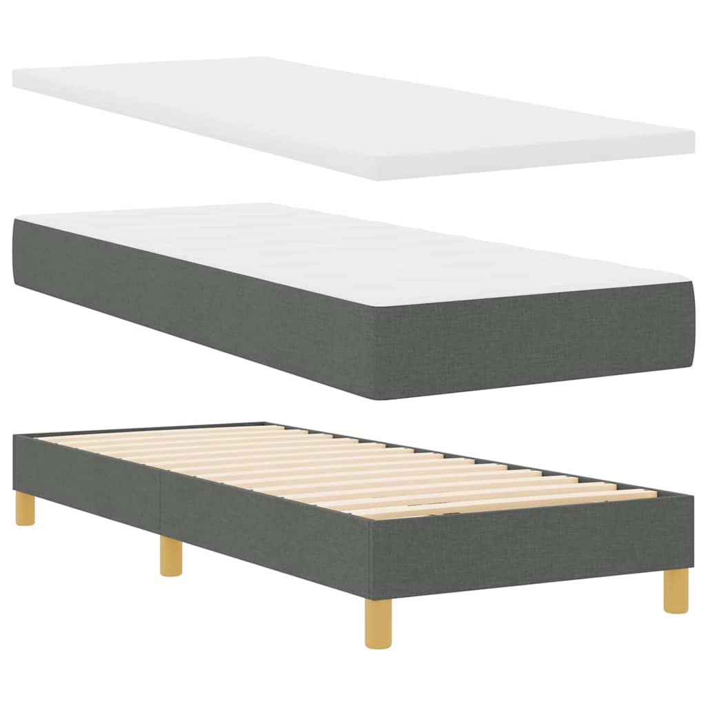 Boks madrasseng med madras creme 90x200 cm stof Mørkegrå
