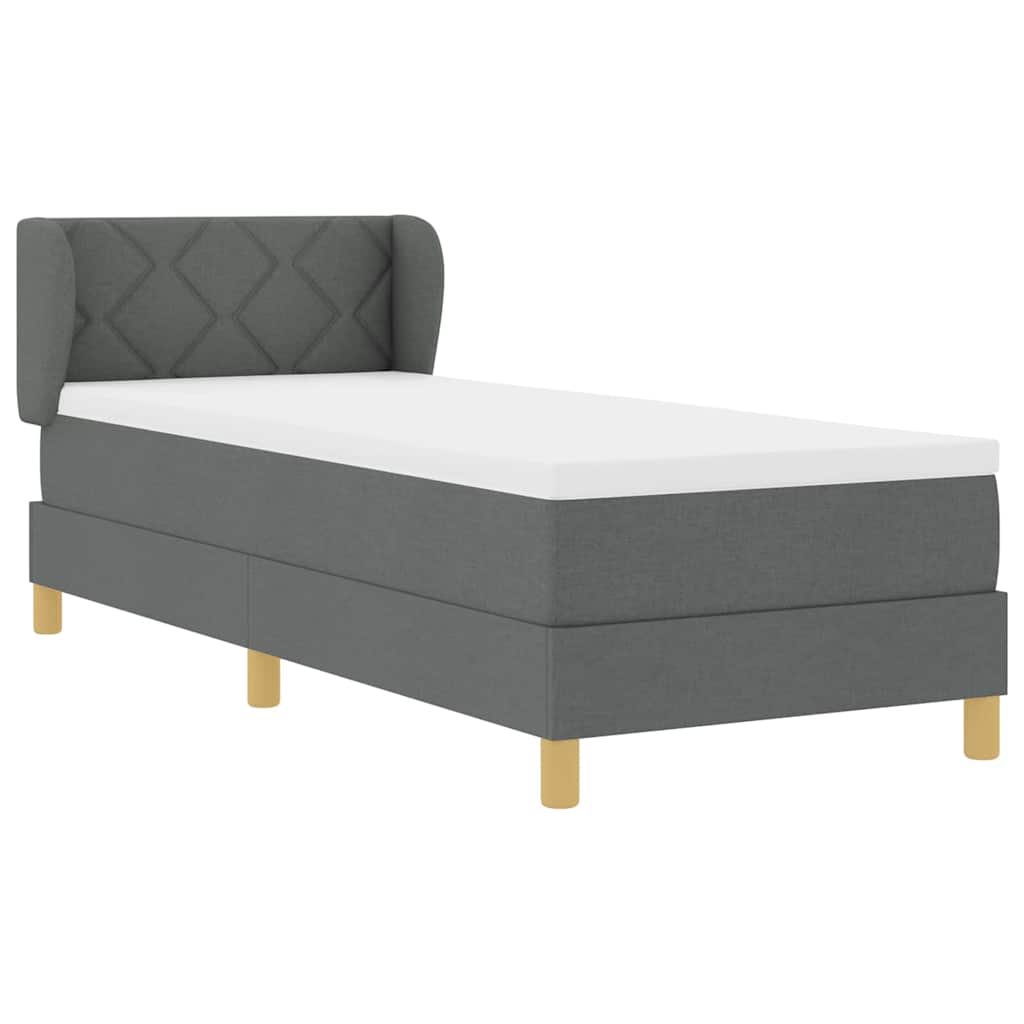 Boks madrasseng med madras creme 90x200 cm stof Mørkegrå