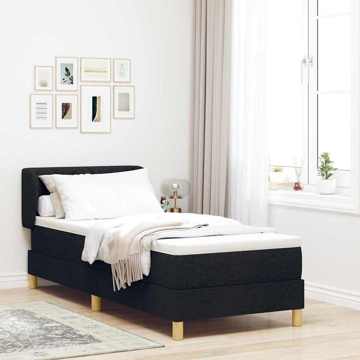 Boks madrasseng med madras creme 90x200 cm stof med madras Sort