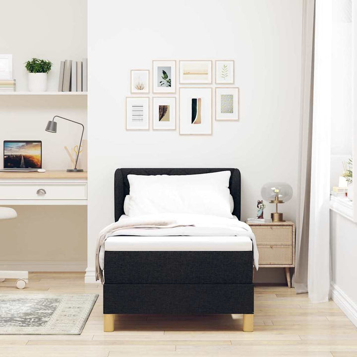 Boks madrasseng med madras creme 90x200 cm stof med madras Sort