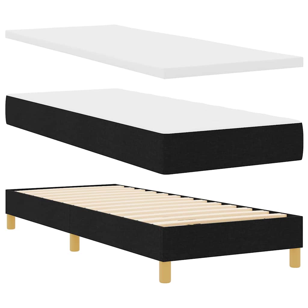 Boks madrasseng med madras creme 90x200 cm stof med madras Sort