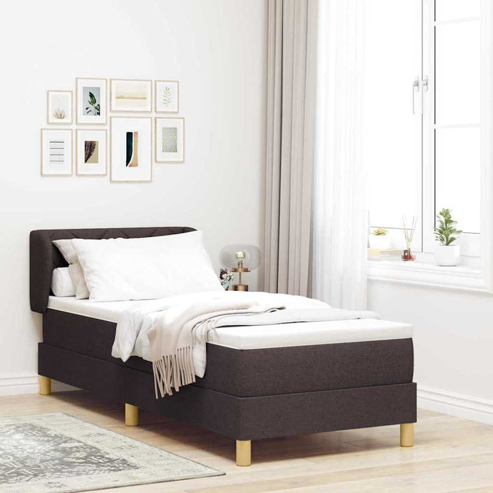 Boks madrasseng med madras creme 90x200 cm stof Mørkebrun