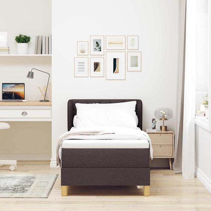 Boks madrasseng med madras creme 90x200 cm stof Mørkebrun
