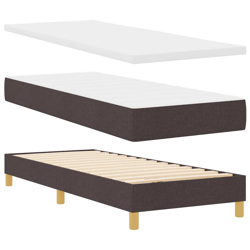 Boks madrasseng med madras creme 90x200 cm stof Mørkebrun