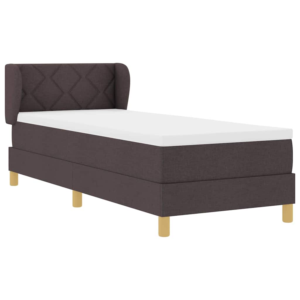 Boks madrasseng med madras creme 90x200 cm stof Mørkebrun