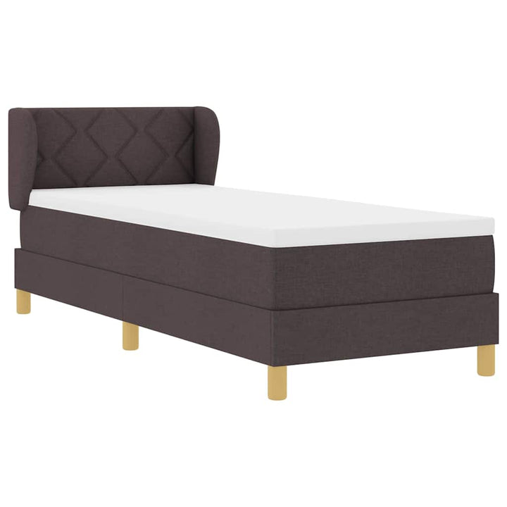 Boks madrasseng med madras creme 90x200 cm stof Mørkebrun