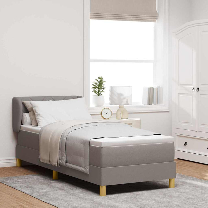 Boks madrasseng med madras creme 90x200 cm stof Gråbrun