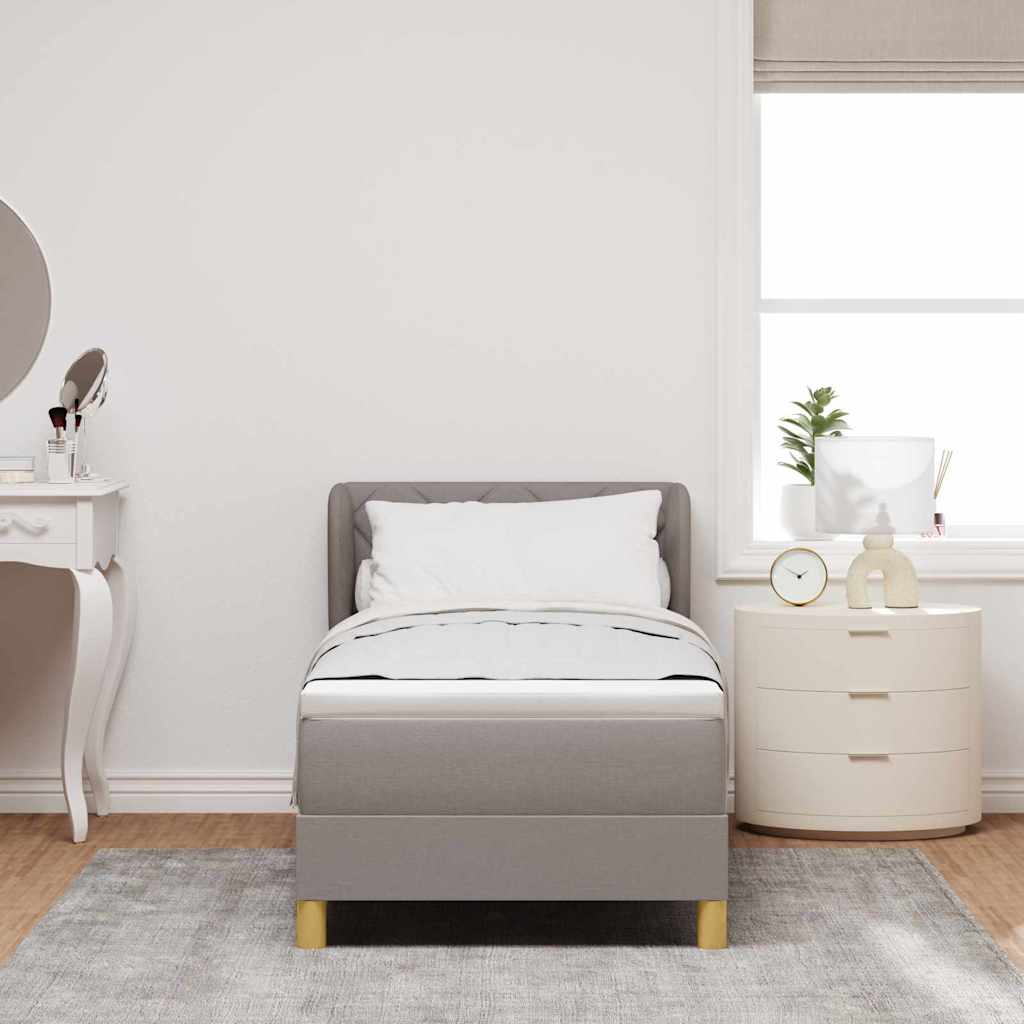 Boks madrasseng med madras creme 90x200 cm stof Gråbrun