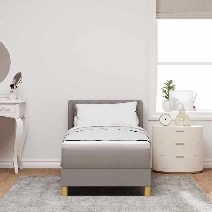 Boks madrasseng med madras creme 90x200 cm stof Gråbrun