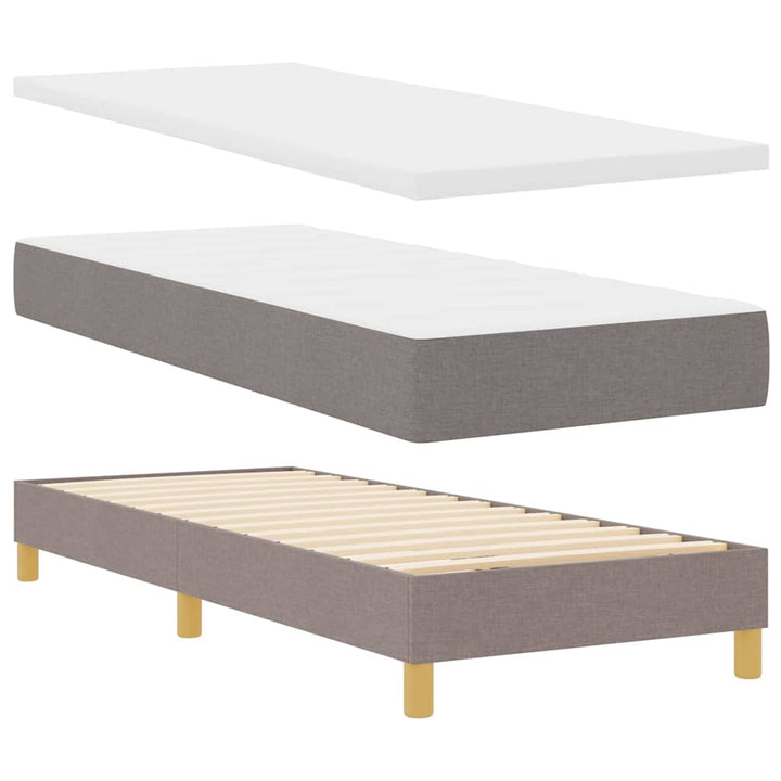 Boks madrasseng med madras creme 90x200 cm stof Gråbrun