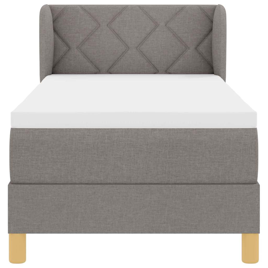 Boks madrasseng med madras creme 90x200 cm stof Gråbrun